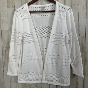 Cardigan Sweater White Medium Cotton Blend Open Crochet Kimono Boho Cottagecore